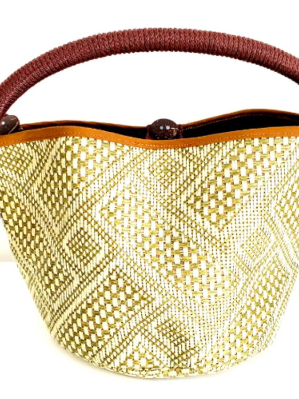 Textured Woven Mini Bag with Brown Wrapped Handle